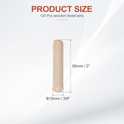 MECCANIXITY Wooden Dowel Pins 3/8" x 2" (10mm x 50mm) Straight Dowel Rods Wood Fluted Dowels Rods for Crafts Furniture DIY Hardwood Count 120 - size: 3/8" x 2"