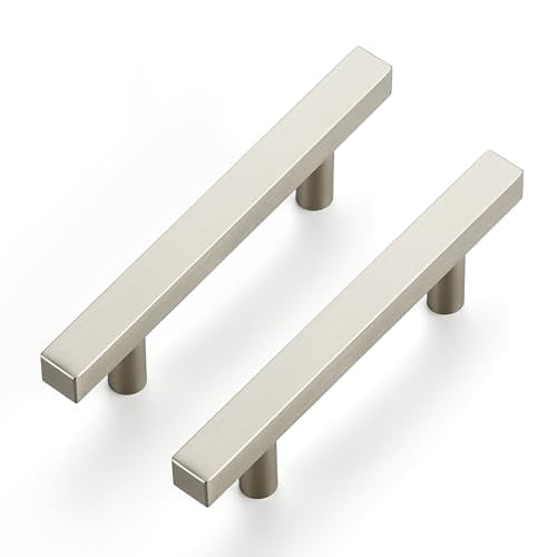 Brushed Nickel Cabinet Handles Drawer Pulls 3 Inch CC 10 Pack - color: Brushed Nickel Square T-Shaped, size: 3" Hole Center