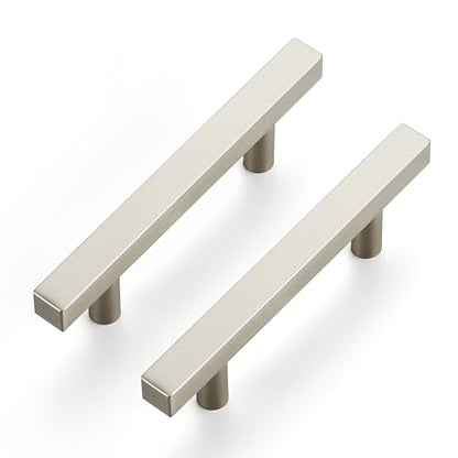 Brushed Nickel Cabinet Handles Drawer Pulls 3 Inch CC 10 Pack - color: Brushed Nickel Square T-Shaped, size: 3" Hole Center