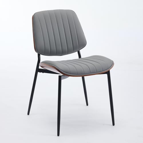 Dining Chairs Set of 4, Mid-Century Modern Kitchen Chairs, Gray Linen - color: Gray Vertical Stripes