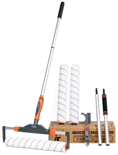10pc 12"-18" Adjustable Large Paint Roller Kit with Aluminum Extension Pole - color: Grey, Orange