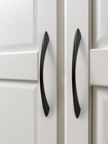 Black Cabinet Pulls 7.56 Inch 5 Pack Arch Twisted Matte Black Handles Drawer Kitchen Cupboard Bathroom Dresser Cabinet Hardware Zinc Alloy - color: Black, size: 7.56 inch Hole Centers