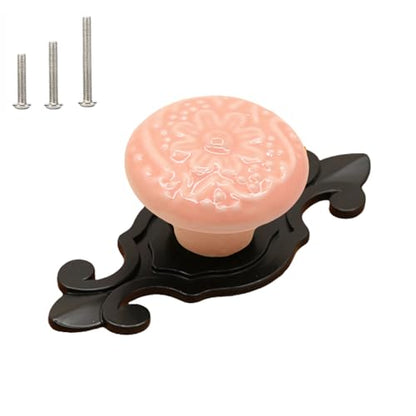 HUAMULAN Ceramic Knobs Cabinet Pulls with Black Base Backplate 10 Pack - color: Pink Knob + Black Base