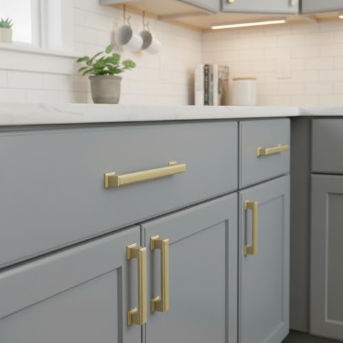 Alzassbg 3" Brushed Gold Cabinet Pulls and Handles 10 Pack, AL3071MGP - color: Brushed Gold, size: 3" Hole Center