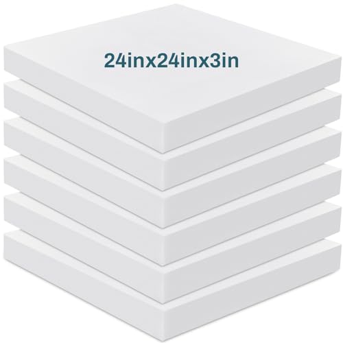 Frienda 6 Pack 3 x 24 x 24 High Density Foam Cushion 2.2 Density, 50 Ild - size: 3" X 24" X 24"