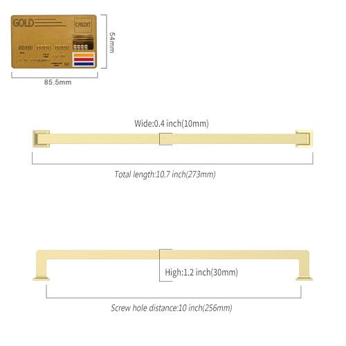 Brushed Brass Cabinet Handles Kitchen Pulls 10 Inch 10 Pack - color: Brushed Brass, size: 10" Hole Center