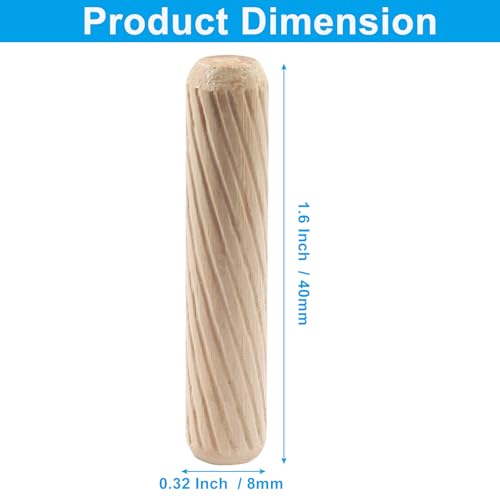 150 Pack Wooden Dowel Pins ,Wood Grooved Plugs Pin M8x40mm Hardwood Fluted Dowels for Furniture Woodworking Crafts, DIY Carpentry - size: M8x40mm