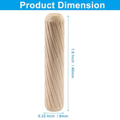 150 Pack Wooden Dowel Pins ,Wood Grooved Plugs Pin M8x40mm Hardwood Fluted Dowels for Furniture Woodworking Crafts, DIY Carpentry - size: M8x40mm
