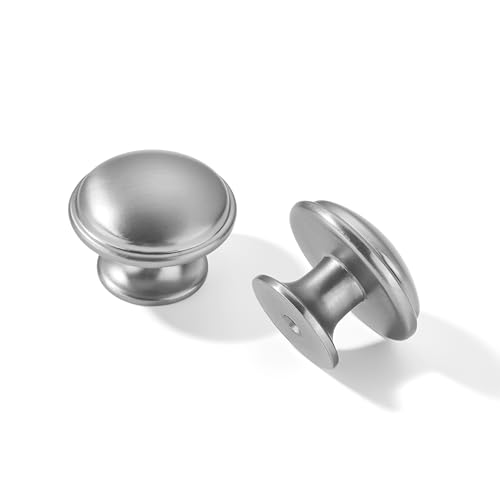 khtumeware 10 Pack Knob Brushed Satin Nickel Cabinet knobs 1-1/4 inch Solid Heavy Duty Tradition Bifold Closet Door Mushroom Knobs Cabinet Hardware for Kitchens cabinets Dresser Bathroom - color: Brushed Satin Nickel, size: 1-1/4 inch(32mm)Diameter