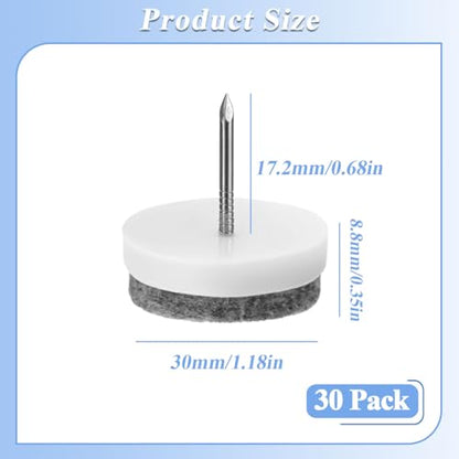 30 Pack 30mm Round Furniture Felt Pad, Nail-on Heavy Chair Slide - color: White, size: Φ 30 mm