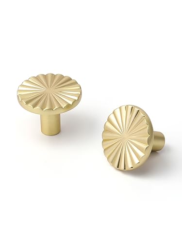 10 Pack Brushed Gold Cabinet Knobs Brass Flat Drawer Pulls Kitchen Cupboard Bathroom Dresser Cabinet Hardware Handles Zinc Alloy - color: Brushed Gold, size: Knob