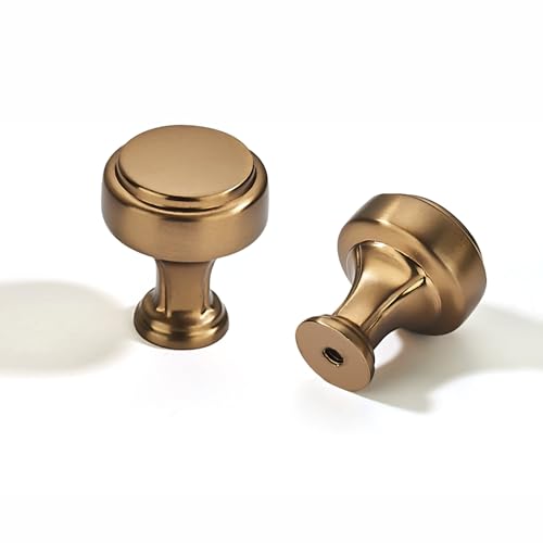 LIMUR 10 Pack 1 Inch Brushed Bronze Cabinet Knobs – Solid Zinc Alloy Single Hole Drawer Knobs for Kitchen Cabinets, Bathroom Vanity, Dresser & Wardrobe, M4 Screws Included - color: Brushed Bronze, size: Single Hole