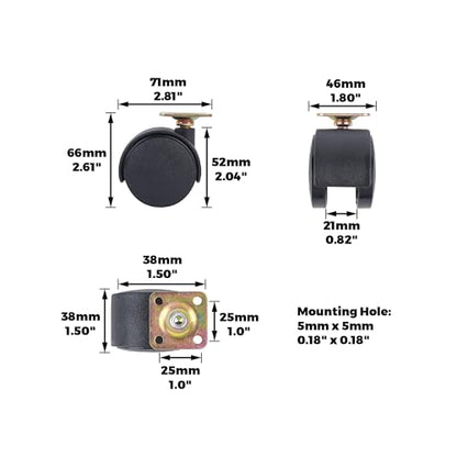 Shepherd Hardware 9417 2-Inch Office Chair Caster, Twin Wheel, 1-1/2-Inch Sq. Plate, 75lb Load Capacity, 2-Pack,Black - style: 2" wheel, 1-1/2" Sq. plate