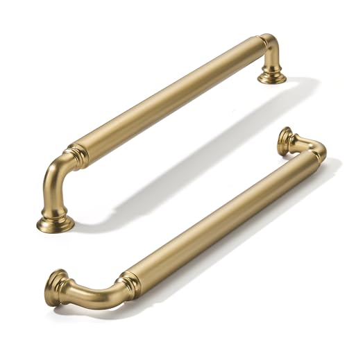 khtumeware 2-Pack Brushed Brass Heavy-Duty Solid Cabinet Pulls, 8 Inch (203mm) Hole Center, Satin Gold Drawer Pulls, Cabinet Hardware, Suitable for Kitchen Cabinets, Bathrooms and Dressers - color: Brushed Brass, size: 8 Inch(203mm)Hole Center