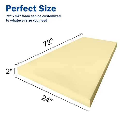 Nigoone Upholstery Foam Cushion High Density, 2" X 24" X 72" Firm Padding Soft Support, Bench Cushion Replacement for Sofa Pillows Chairs - size: 2x24x72