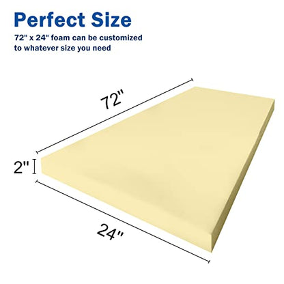 Nigoone Upholstery Foam Cushion High Density, 2" X 24" X 72" Firm Padding Soft Support, Bench Cushion Replacement for Sofa Pillows Chairs - size: 2x24x72