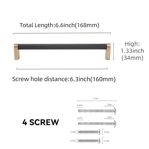 10 Pack 6-1/4 Inch(160mm) Black and Champagne Bronze Kitchen Cabinet Handles Knurled Cabinet Pulls Black Drawer Pulls Kitchen Hardware - color: Black And Champagne Bronze, size: 6.3'' Hole Center(160mm)