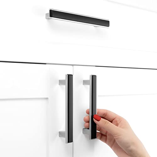 Black and Chrome Cabinet Pulls & Handles 3-3/4 Inch 10 Pack 2281 - color: Matte Black & Polished Chrome, size: 3-3/4 In Hole Distance, style: 10 Pack