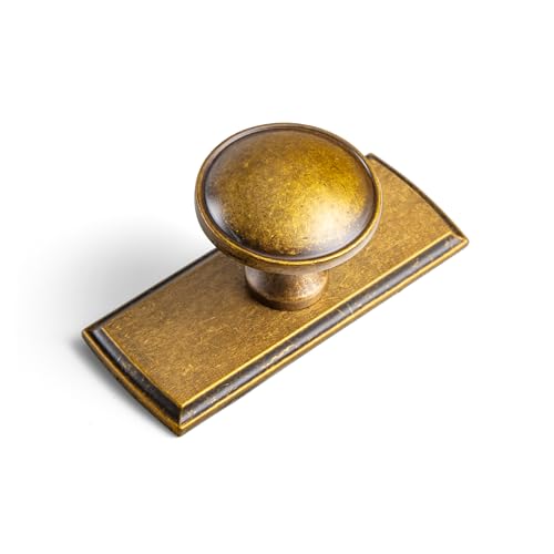 6Pack Antique Brass Cabinet Knob with Backplate Round Drawer Knob - color: Antique Brass, style: Escutcheon