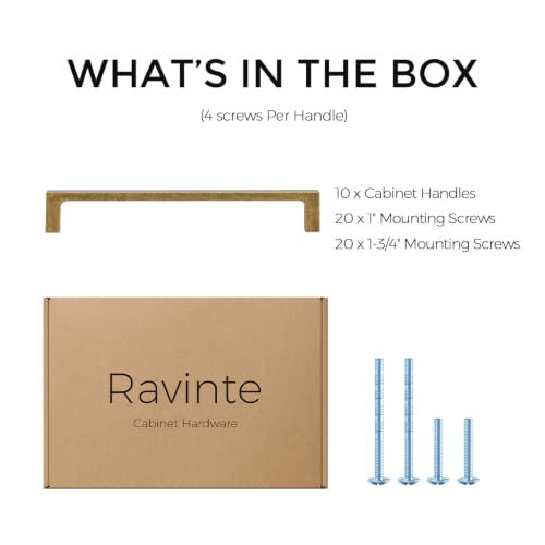 Ravinte Antique Brass Cabinet Handles Solid Square Pulls 6-1/4 Inch 10 Pack - size: 6-1/4 Inch Hole Center