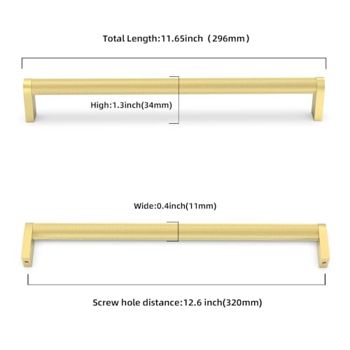 10 Pack Brushed Gold Cabinet Pulls knurled 12-5/8 Inch Hole Centers Kitchen Cabinet Handles Gold Drawer Pulls Cabinet Hardware - color: Brushed Gold, size: 12-5/8'' Hole Center(320mm)
