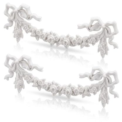 Roowest 2 Pcs Bow Carved Appliques Onlays White PVC Appliques for Furniture Decorative 3D Roses Carved Onlay DIY Decorative for Cabinet Dresser Bed Door Wall Wardrobe Ceiling - style: Bow