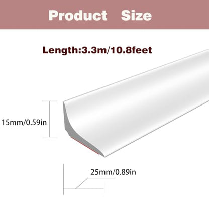 Water Dam Silicone Waterproof Barrier Bathroom and Kitchen Water Strip Coving Edging Strip（White-3.3m） - color: White, size: 0.59in*0.89in*10.8ft