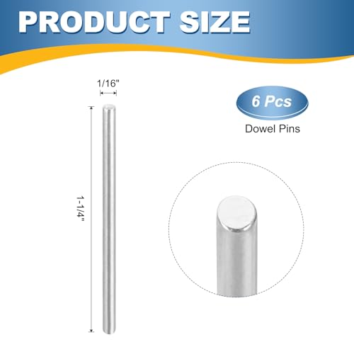MECCANIXITY 6Pcs 1/16" x1-1/4 Dowel Pins Cylindrical Shelf Support Pegs - size: 1/16"x1-1/4"