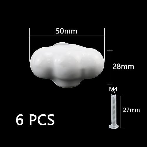 Dnyta 6 Pcs Clouds Shaped Ceramic Knobs Decorative Pulls Glossy Drawer Knob - style: White,Clouds Shaped