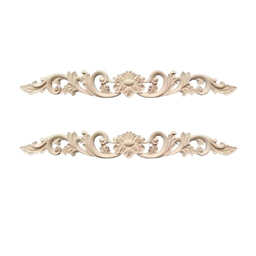 2Pcs Wood Carved Onlays Flower Long Appliques, Unpainted Ornate Details Wooden Carvings Decals for Door Cabinet Wall Bed Dresser Fireplace Ceiling Cupboard Stairs European Decor, 30x4cm/11.81x1.57in - size: 30x4cm/11.81x1.57in