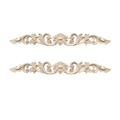 2Pcs Wood Carved Onlays Flower Long Appliques, Unpainted Ornate Details Wooden Carvings Decals for Door Cabinet Wall Bed Dresser Fireplace Ceiling Cupboard Stairs European Decor, 30x4cm/11.81x1.57in - size: 30x4cm/11.81x1.57in