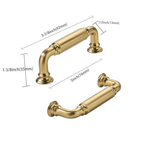khtumeware 2-Pack Brushed Brass Heavy-Duty Solid Cabinet Pulls, 3 Inch (76mm) Hole Center, Satin Gold Drawer Pulls, Cabinet Hardware, Suitable for Kitchen Cabinets, Bathrooms and Dressers - color: Brushed Brass, size: 3 Inch(76mm)Hole Center