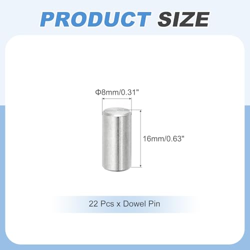 MECCANIXITY 22Pcs Dowel Pin 8mm x 16mm Shelf Support Pin 304 Stainless Steel Shelf Pegs for Shelves Cabinets Furniture Nickel Plated, Silver Tone - size: 8mm x 16mm