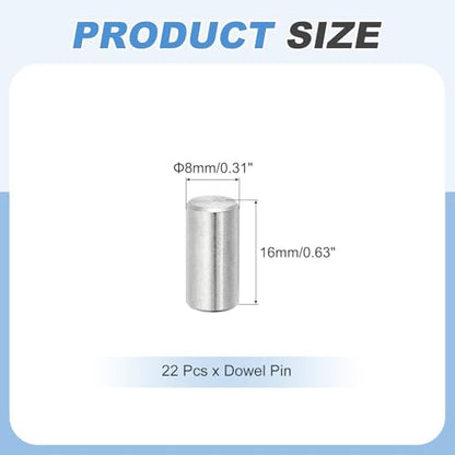MECCANIXITY 22Pcs Dowel Pin 8mm x 16mm Shelf Support Pin 304 Stainless Steel Shelf Pegs for Shelves Cabinets Furniture Nickel Plated, Silver Tone - size: 8mm x 16mm