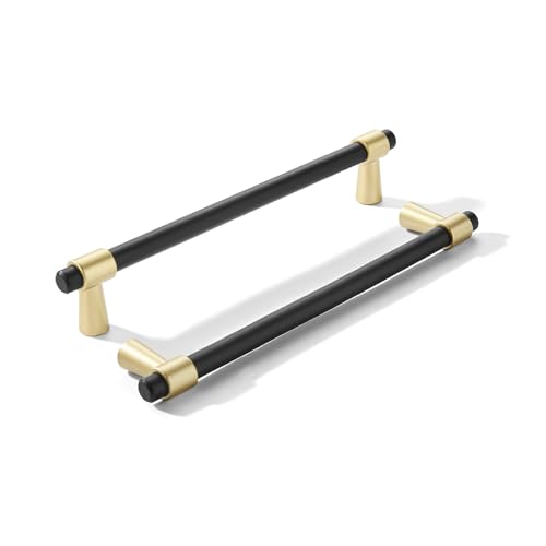 khtumeware 8 inch 5 Pack Matte Black/Brushed Gold Cabinet pulls Zinc Alloy, Kitchen Cabinet Handles, Wardrobe Drawer Handles - Suitable for Bathroom cabinets, Bedroom Furniture - color: Matte Black/Brushed Gold, size: 8 Inch