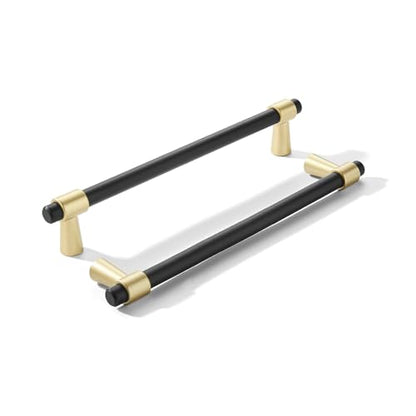 khtumeware 8 inch 5 Pack Matte Black/Brushed Gold Cabinet pulls Zinc Alloy, Kitchen Cabinet Handles, Wardrobe Drawer Handles - Suitable for Bathroom cabinets, Bedroom Furniture - color: Matte Black/Brushed Gold, size: 8 Inch