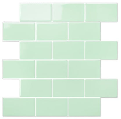 STICKGOO Subway Tile Peel and Stick Backsplash, Thicker Design 12" x 12" Stick on Backsplash Tiles for Kitchen, Bathroom, Wall Tile (10 Sheets, Light Green) - color: Light Green