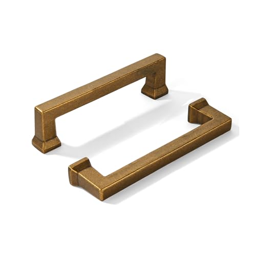 khtumeware 10 Pack 4inch(102mm) Hole Center Vintage Antique Brass Cabinet Pulls Heavy-Duty Solid Cabinet Hardware Pulls for Kitchens, bathrooms and Dresser Handle - color: Antique Brass, size: 4inch(102mm) hole center