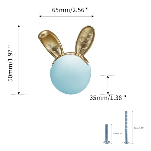 6 pcs Blue Rabbit Cute Cartoon Ceramic Cabinet Handles Kitchen knobs Door Pull Drawer Pulls for Kitchen Wardrobe Children's Room - color: blue rabbit