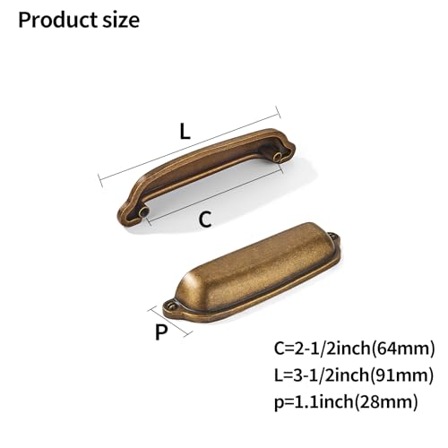khtumeware 10 Pack Antique Brass Cup Pulls 2-1/2 Inch Center to Center - Cabinet & Drawer Handles for Kitchen Hardware - color: Antique Brass, size: 2-1/2"(64mm) Hole Center