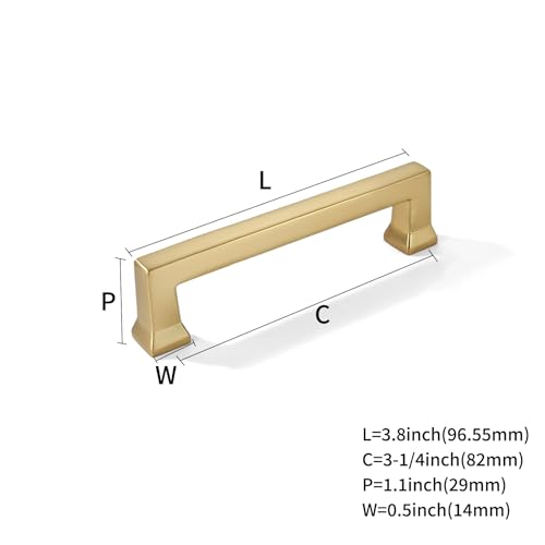 khtumeware 10 Pack 3-1/4inch(82mm) Hole Center Brushed Brass Cabinet Pulls Heavy-Duty Satin Brass Cabinet Hardware Pulls for Kitchens, bathrooms and Dresser Handle - color: Brushed Brass, size: 3-1/4inch(82mm) hole center