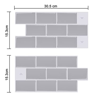 Alwayspon 10 Sheets 3D Thickened Peel and Stick Vinyl Backsplash Tiles, 12"x6" Self-Adhesive Wallpaper Wall Tile Stickers Stick on Subway Tiles for Kitchen Bathroom, Grey 055 - color: T80055s