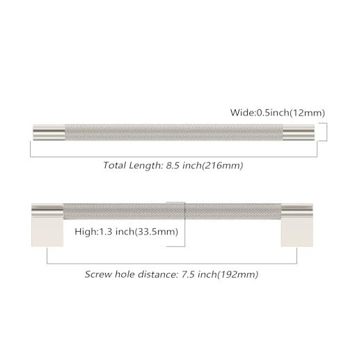 Asidrama 10 Pack 7.5 inch Brushed Satin Nickel Knurled Cabinet Handles - color: Brushed Satin Nickel, size: 7.5" Hole Center(192mm)