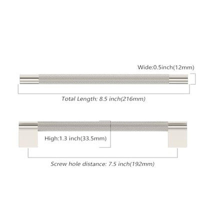 Asidrama 10 Pack 7.5 inch Brushed Satin Nickel Knurled Cabinet Handles - color: Brushed Satin Nickel, size: 7.5" Hole Center(192mm)