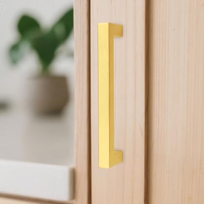 KNOBWELL 20Pack 3-3/4 Inch Brushed Gold Cabinet Pulls Stainless Steel Kitchen Cabinet Handles Square Drawer Pulls Modern Cabinet Hardware Handles，96mm Hole Centers - color: Brushed Gold, size: Hole Center:3-3/4 inch(96mm)