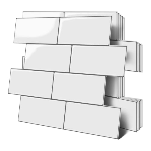 Thicker Design Peel and Stick Backsplash Tile，Self Adhesive Wall Tiles for Kitchen & Bathroom (10 Sheets, White) - color: White With Grey Grout