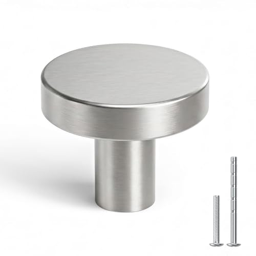 homdiy 25 Pack Brushed Nickel Cabinet Knobs, Round Kitchen Drawer Knobs, Silver Knobs for Cabinets, Metal Handles for Desk Drawers Cupboard - color: Brushed Satin Nickel