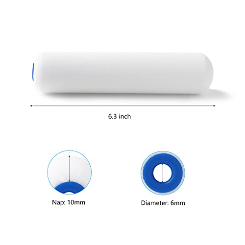 Mister Rui Foam Paint Roller Cover, 6 Inch Sponge Paint Roller Sleeve, Pack of 10, Foam of Premium Quality Can Be Used with Water and Oil Based Paints - color: #. 6" 10 Pcs Double-rounded