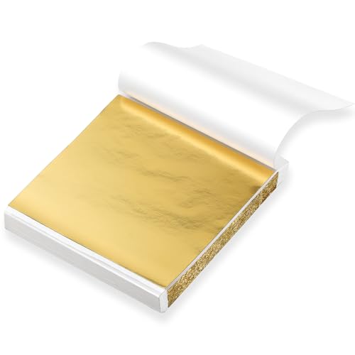 100 Pieces Golden Foil Leaf Gold Leaf Sheets 3.15x3.35 Inch Imitation Gold Foil Paper Sheets Metallic Foils for Nail Art Painting Resin Jewelry Furniture Decor Crafting