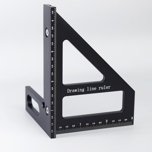 3D Multi-Angle Measuring Ruler, Aluminum Alloy 45°/90° Square Protractor Triangle Rulers, Woodworking Drawing Line Tool, Black(Imperial) - color: Black, size: Imperial